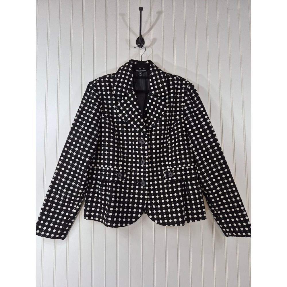 Briggs NY Womens Black White Polka Dot Peplum Blazer Jacket Size 16 Preppy